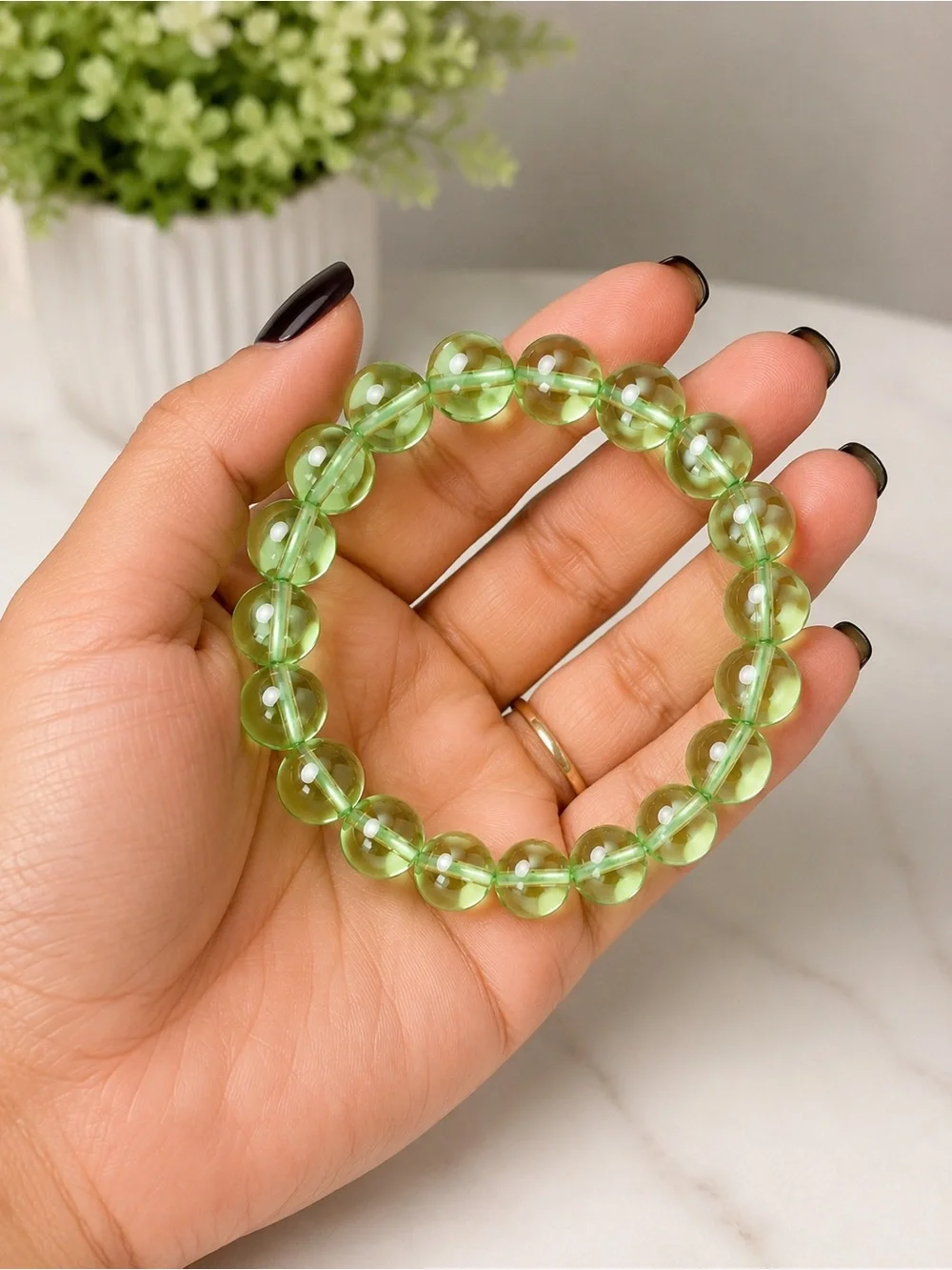 Green Glass Bead Stretch Bracelet - Women Jewelry